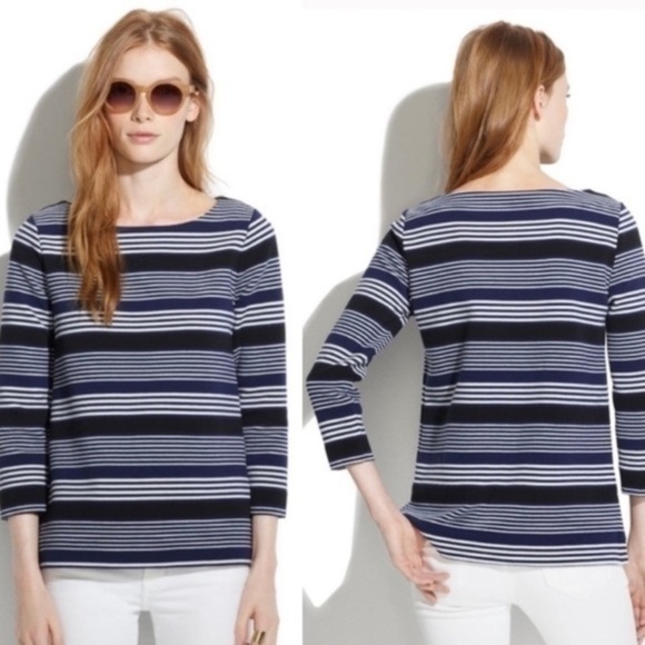 Madewell Sweaters - Madewell • Navy Black White Gallerist Ponte Stripemix Striped Sweater